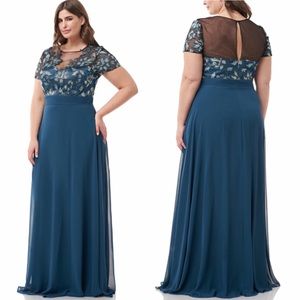 JS COLLECTIONS embroidered bodice short sleeves long dress